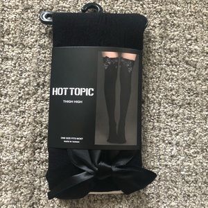 Hot Topic Black Bow Jersey Stripe Thigh Knee Socks